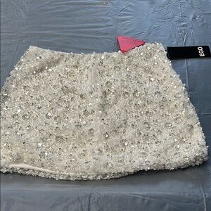 Cream Sequin Bubble Mini Skirt